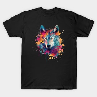 Colorful wolf with flowers T-Shirt